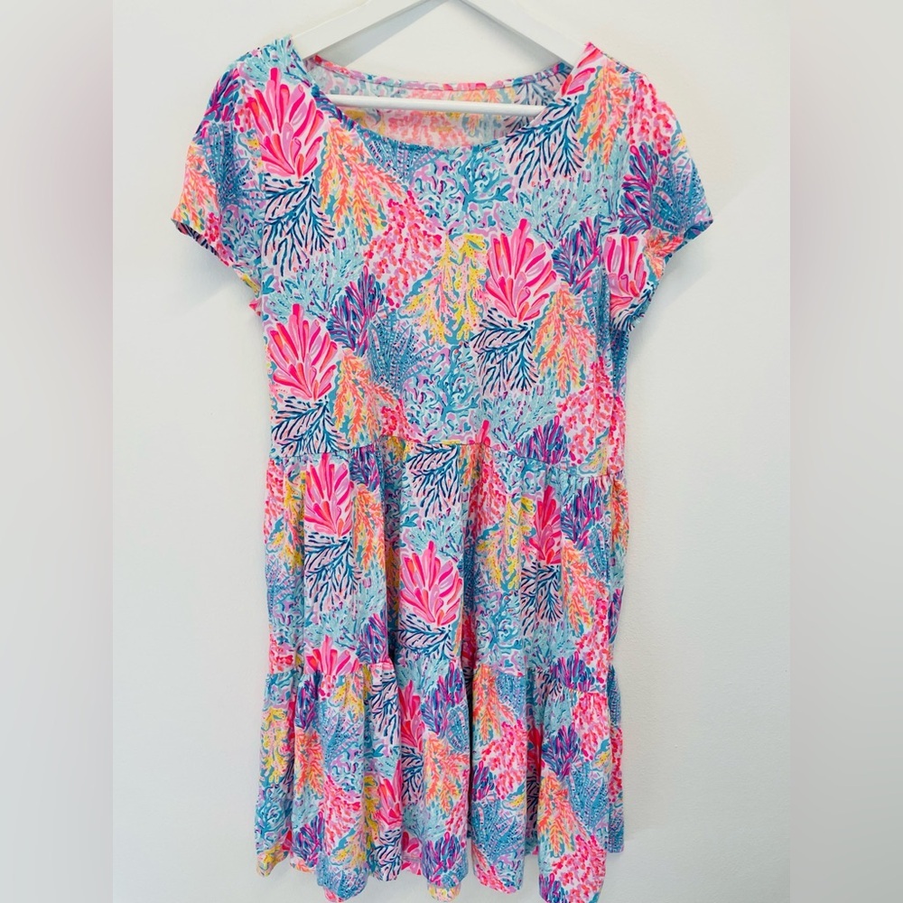 Geanna Short Sleeve Dress Swing Fit Crew Neck - Tiered A-line Multi Splashdance